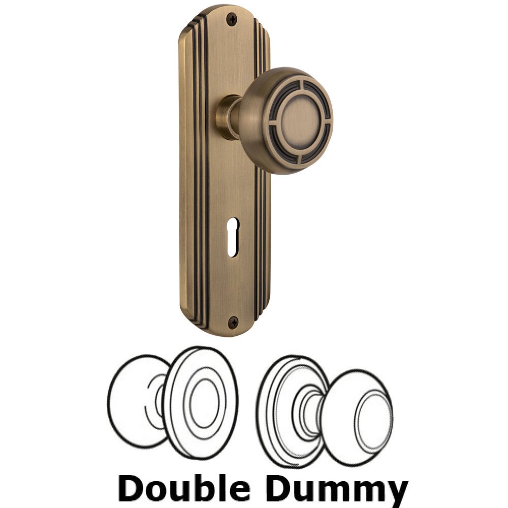 Double Dummy Set With Keyhole - Deco Plate with Mission Knob in Antique Brass