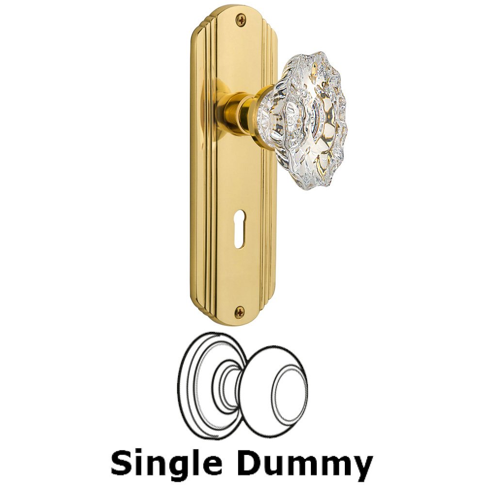 Single Dummy Knob With Keyhole - Deco Plate with Chateau Knob in Unlacquered Brass