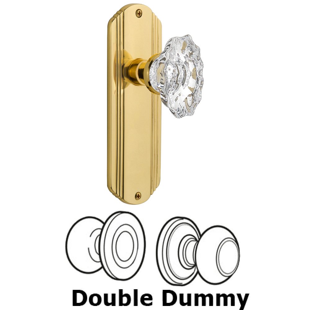 Double Dummy Set Without Keyhole - Deco Plate with Chateau Knob in Polished Brass