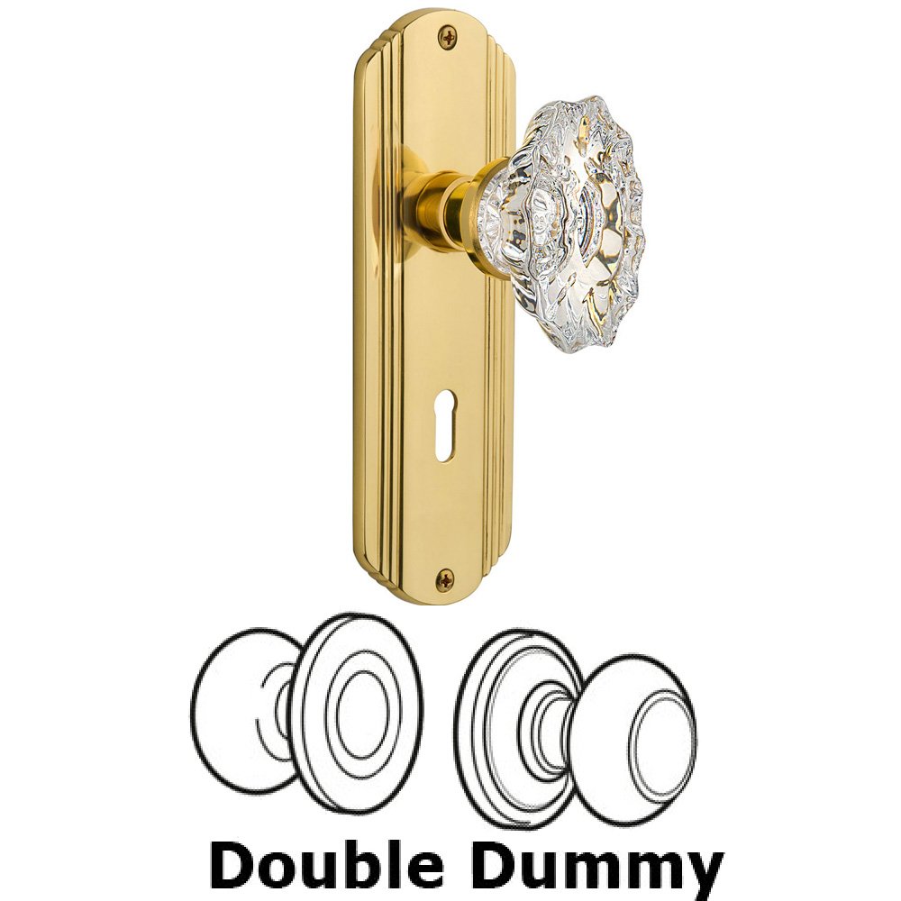 Double Dummy Set With Keyhole - Deco Plate with Chateau Knob in Unlacquered Brass