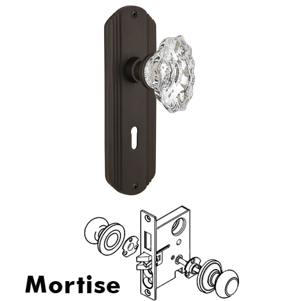Complete Mortise Lockset - Deco Plate with Chateau Knob in Oil Rubbed Bronze