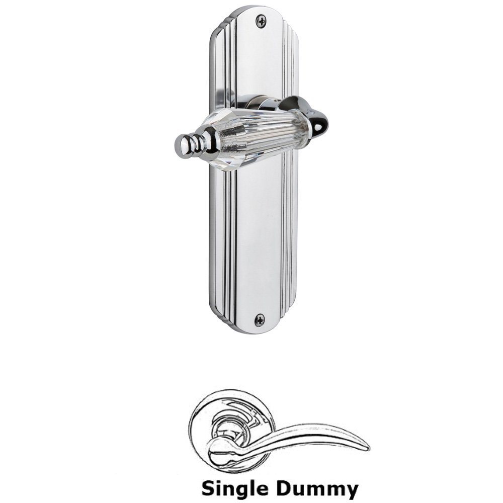 Single Dummy Knob Without Keyhole - Deco Plate with Parlour Lever in Bright Chrome