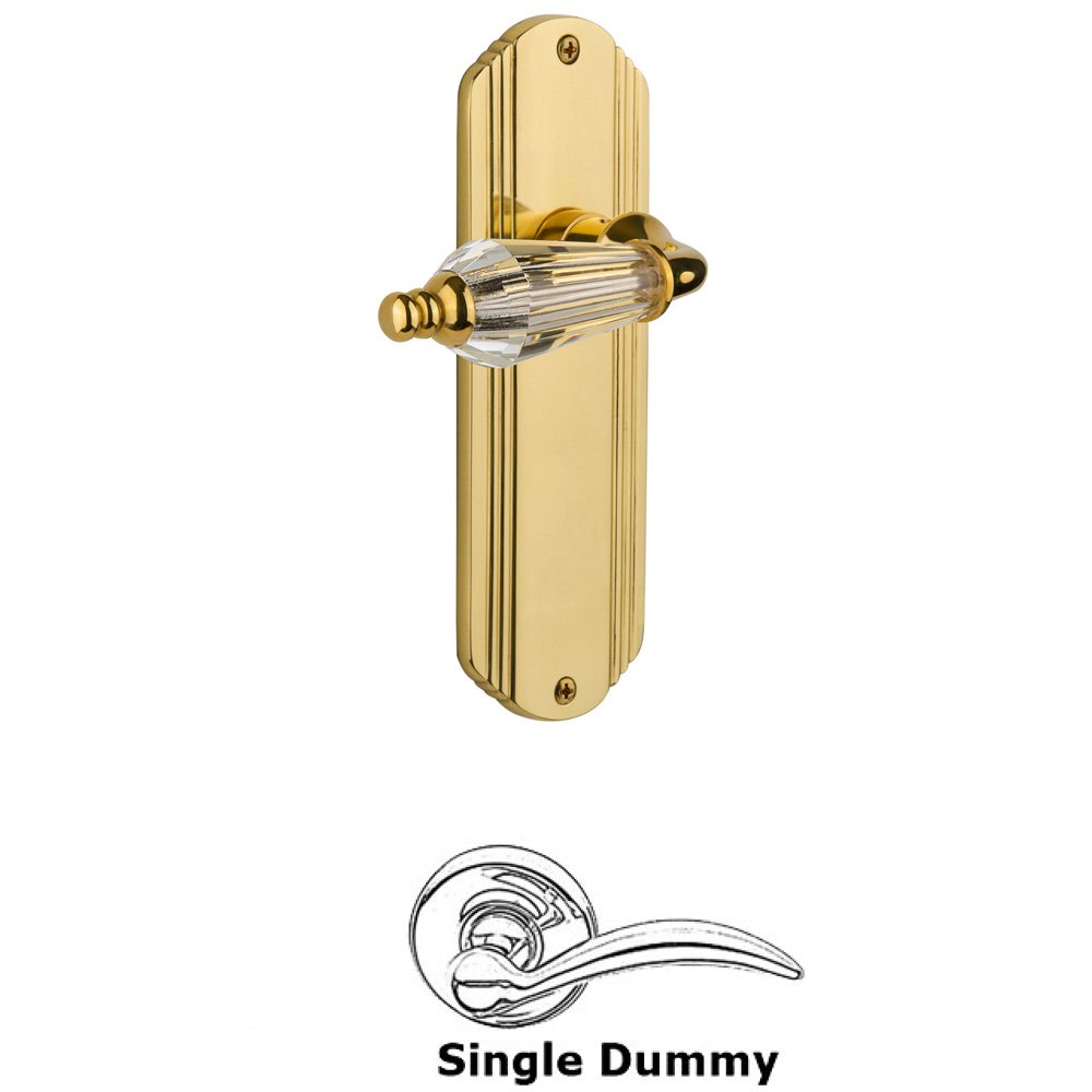 Single Dummy Knob Without Keyhole - Deco Plate with Parlour Lever in Polished Brass