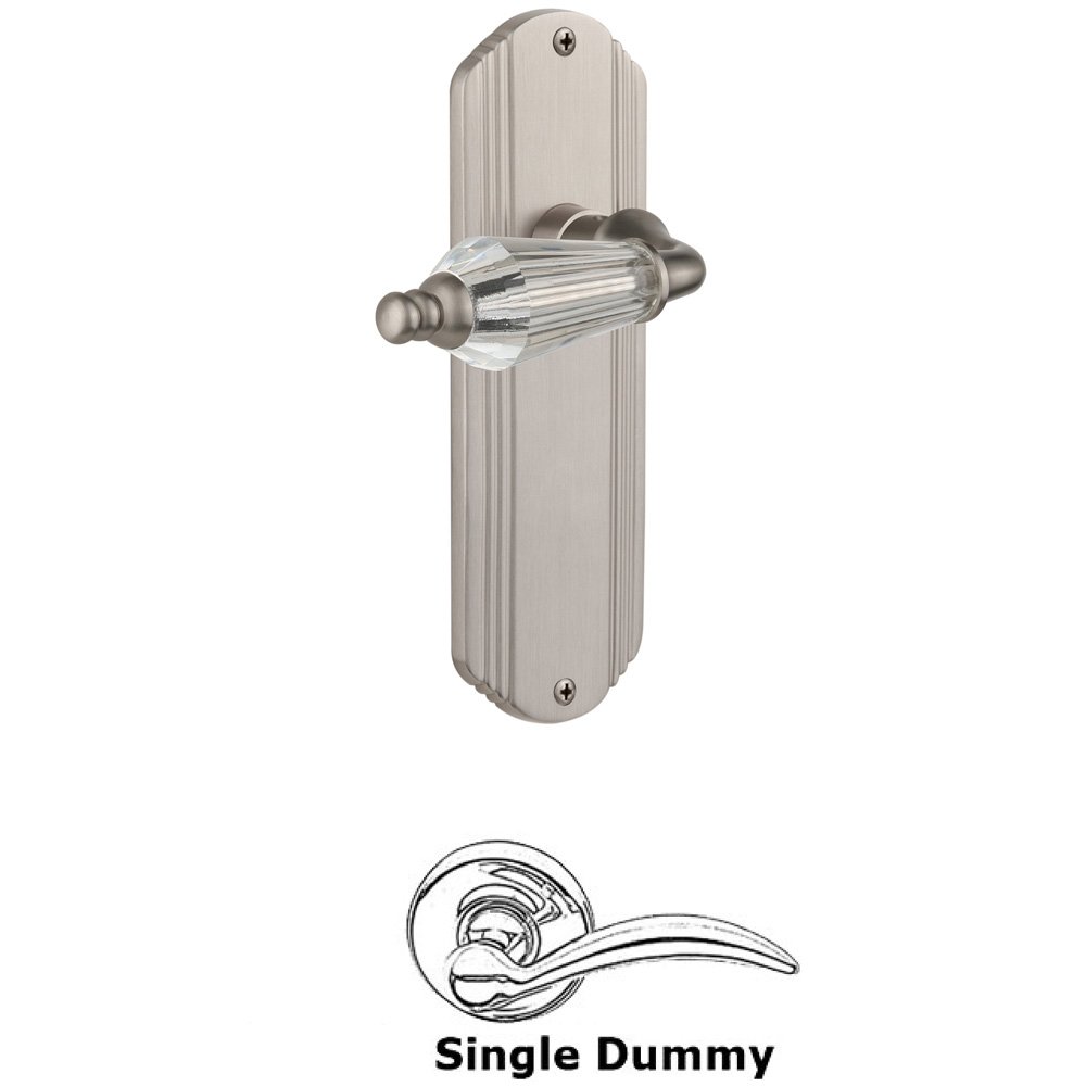 Single Dummy Knob Without Keyhole - Deco Plate with Parlour Lever in Satin Nickel