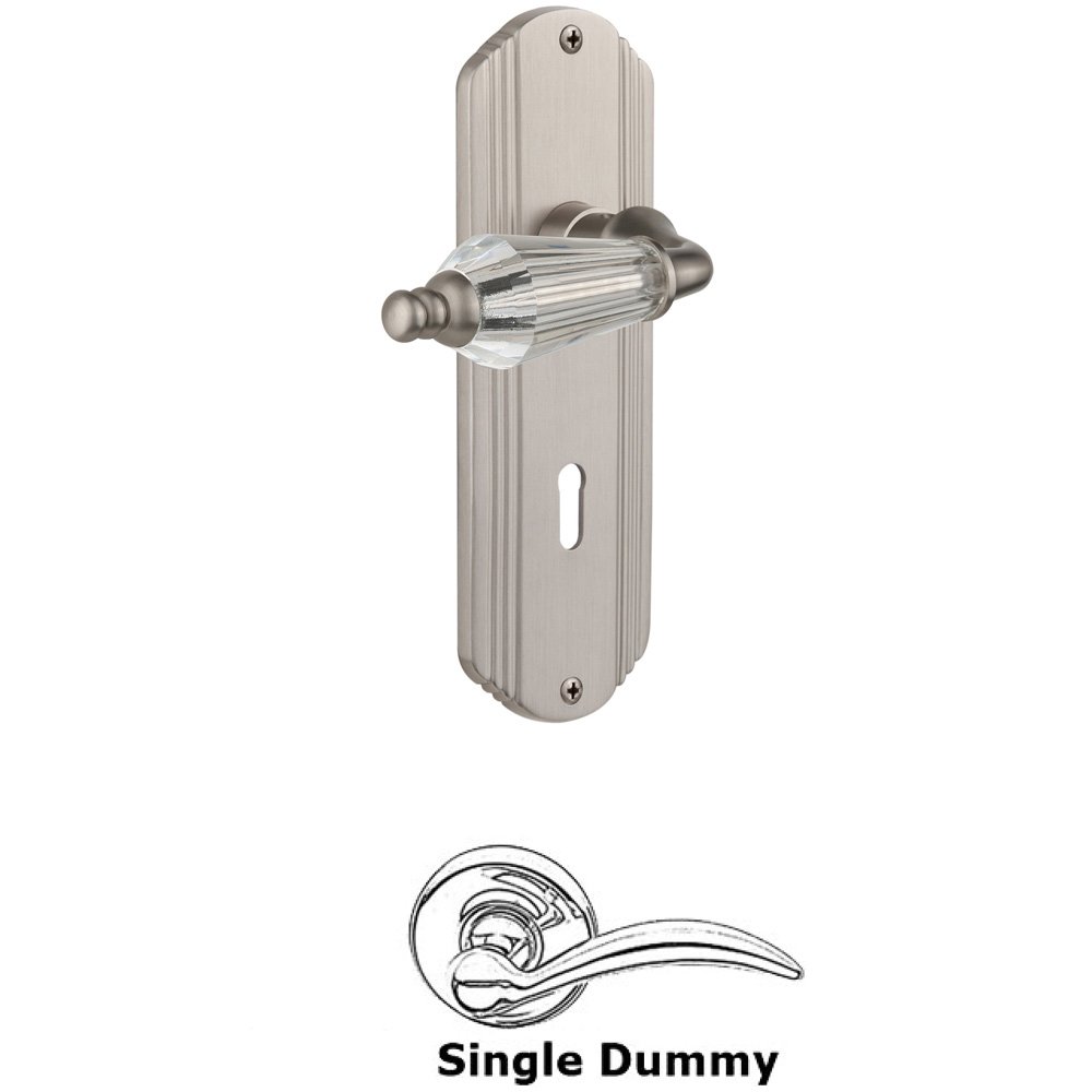 Single Dummy Knob With Keyhole - Deco Plate with Parlour Lever in Satin Nickel