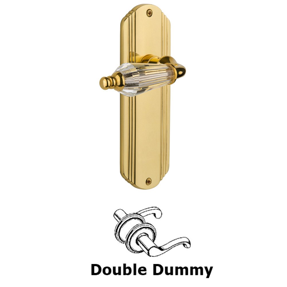 Double Dummy Set Without Keyhole - Deco Plate with Parlour Lever in Polished Brass