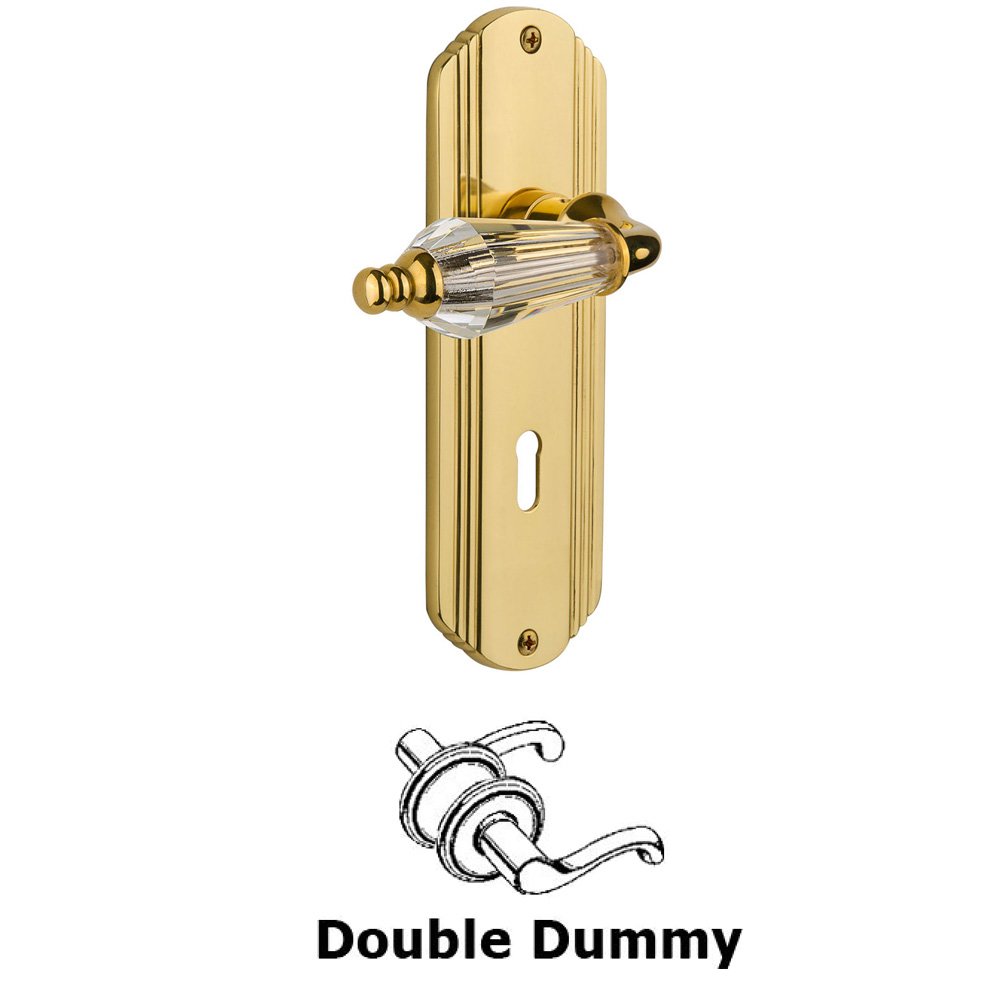 Double Dummy Set With Keyhole - Deco Plate with Parlour Lever in Unlacquered Brass
