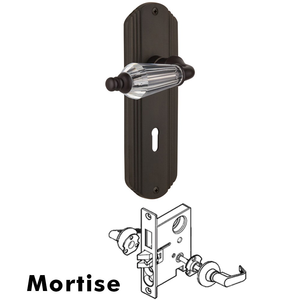 Complete Mortise Lockset - Deco Plate with Parlour Lever in Oil Rubbed Bronze