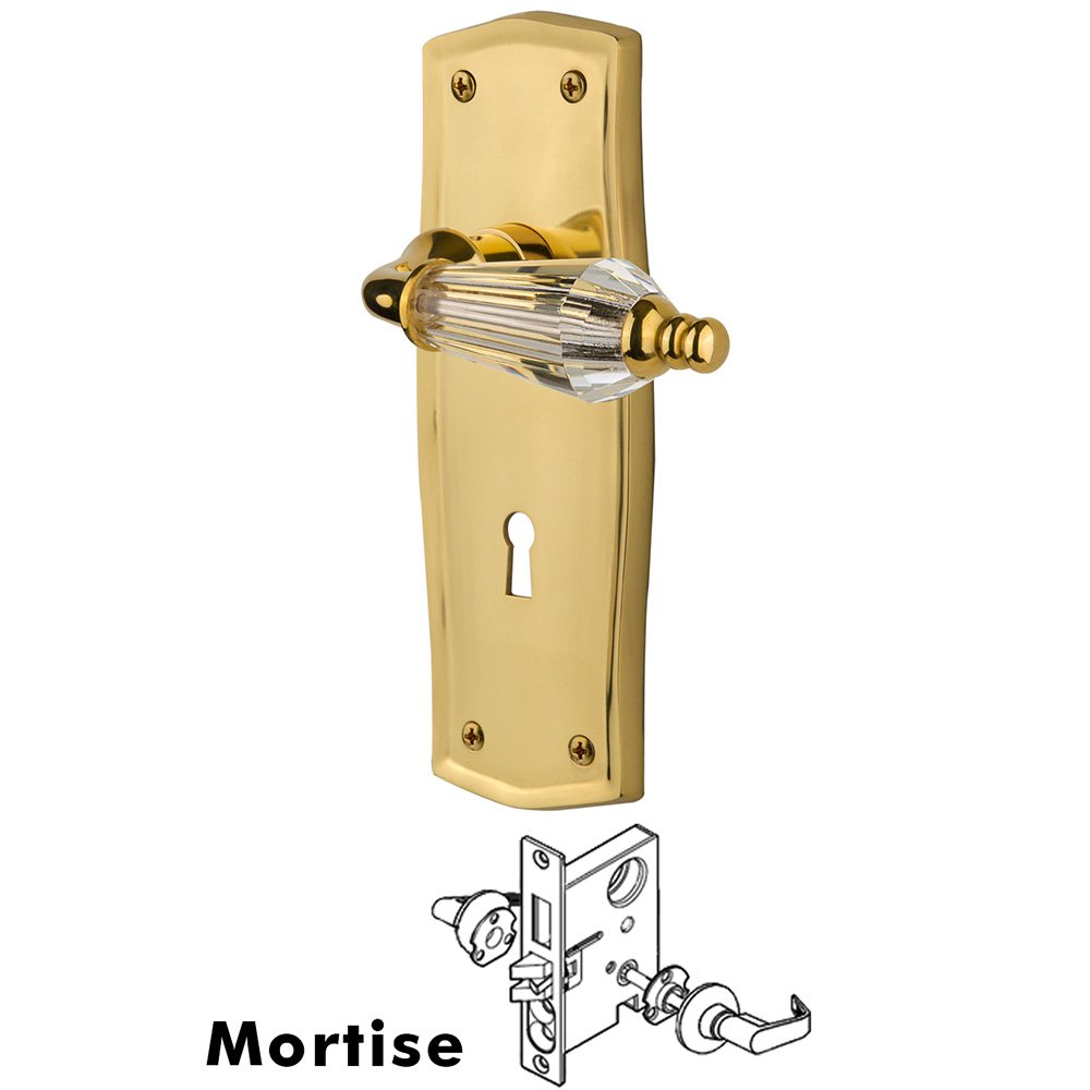 Complete Mortise Lockset - Prairie Plate with Parlor Lever in Unlacquered Brass