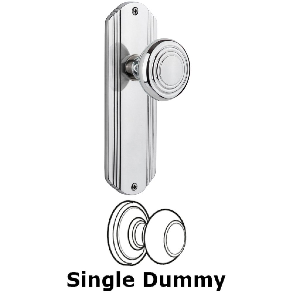 Single Dummy Knob Without Keyhole - Deco Plate with Deco Knob in Bright Chrome