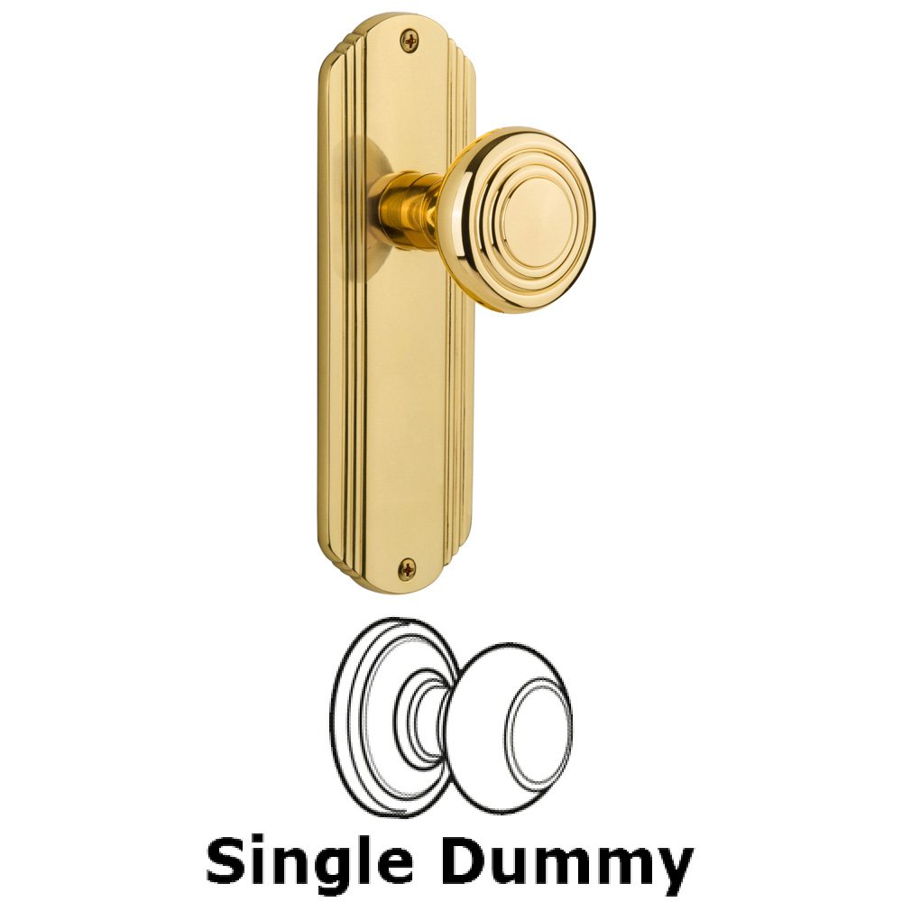 Single Dummy Knob Without Keyhole - Deco Plate with Deco Knob in Unlacquered Brass