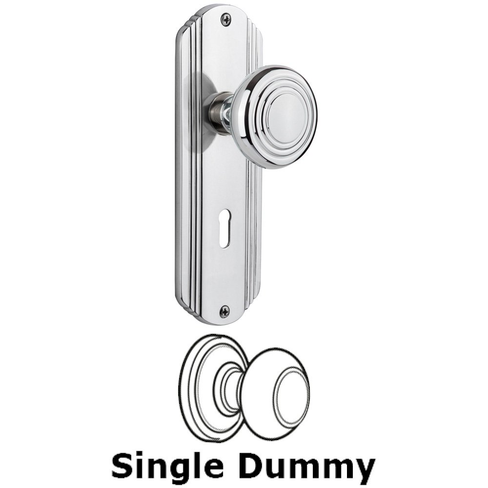 Single Dummy Knob With Keyhole - Deco Plate with Deco Knob in Bright Chrome