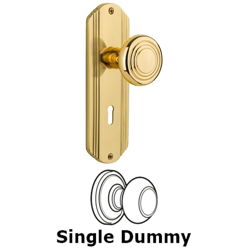 Single Dummy Knob With Keyhole - Deco Plate with Deco Knob in Unlacquered Brass