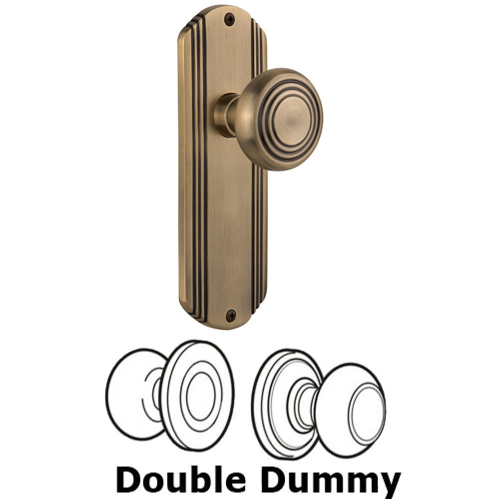 Double Dummy Set Without Keyhole - Deco Plate with Deco Knob in Antique Brass