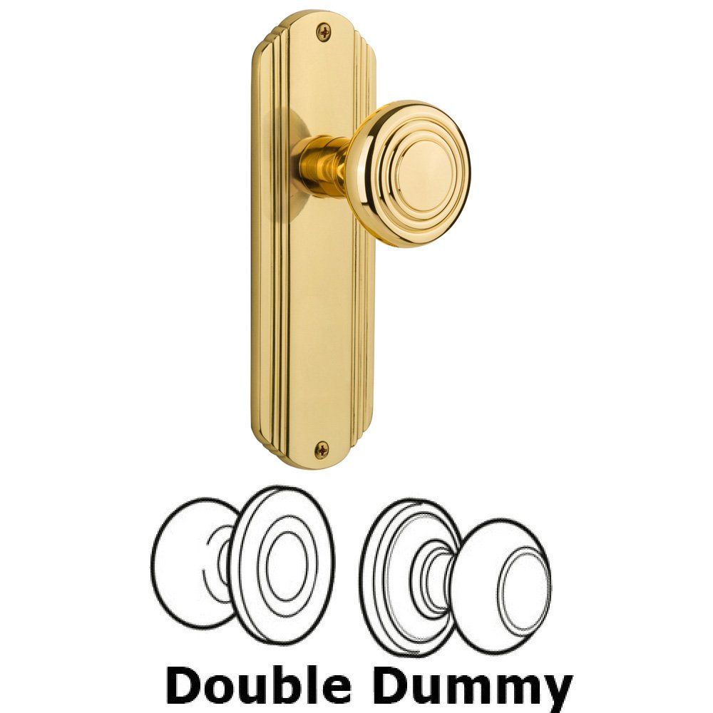 Double Dummy Set Without Keyhole - Deco Plate with Deco Knob in Polished Brass
