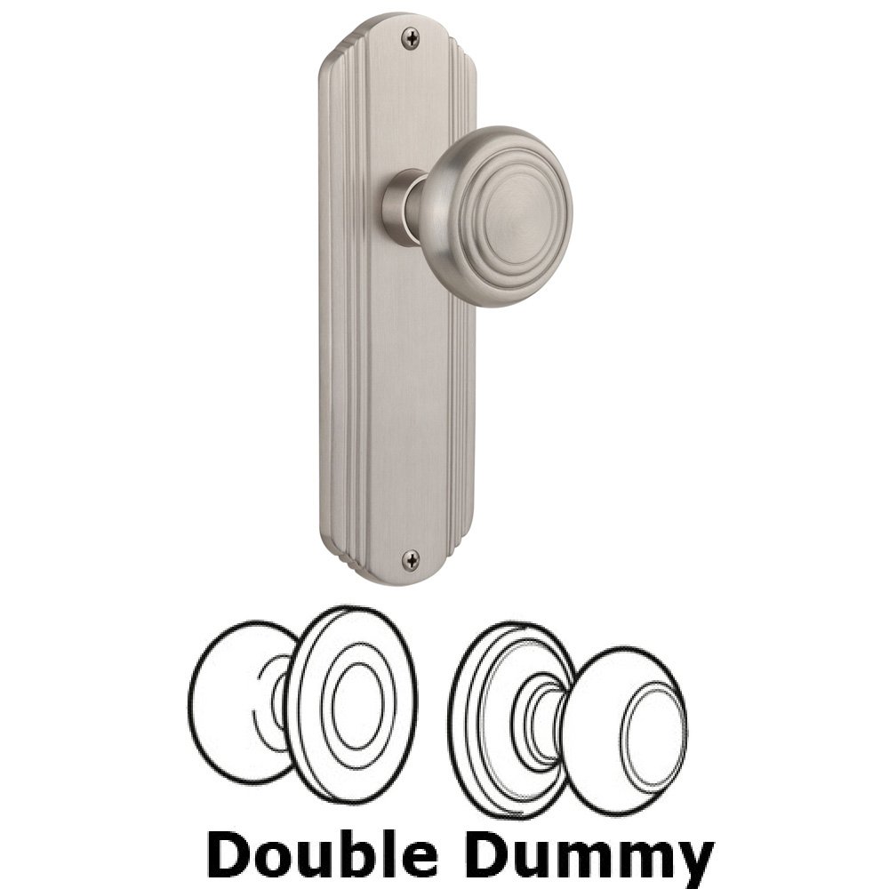 Double Dummy Set Without Keyhole - Deco Plate with Deco Knob in Satin Nickel