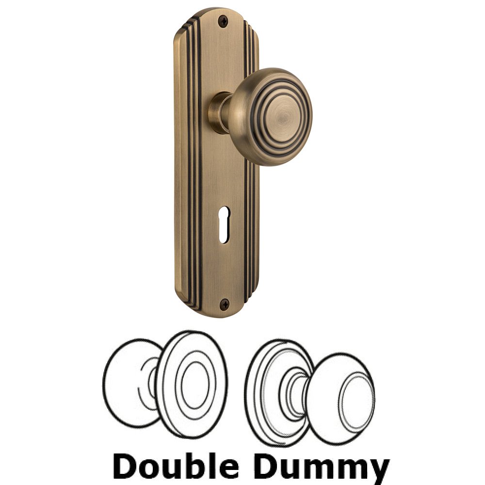Double Dummy Set With Keyhole - Deco Plate with Deco Knob in Antique Brass