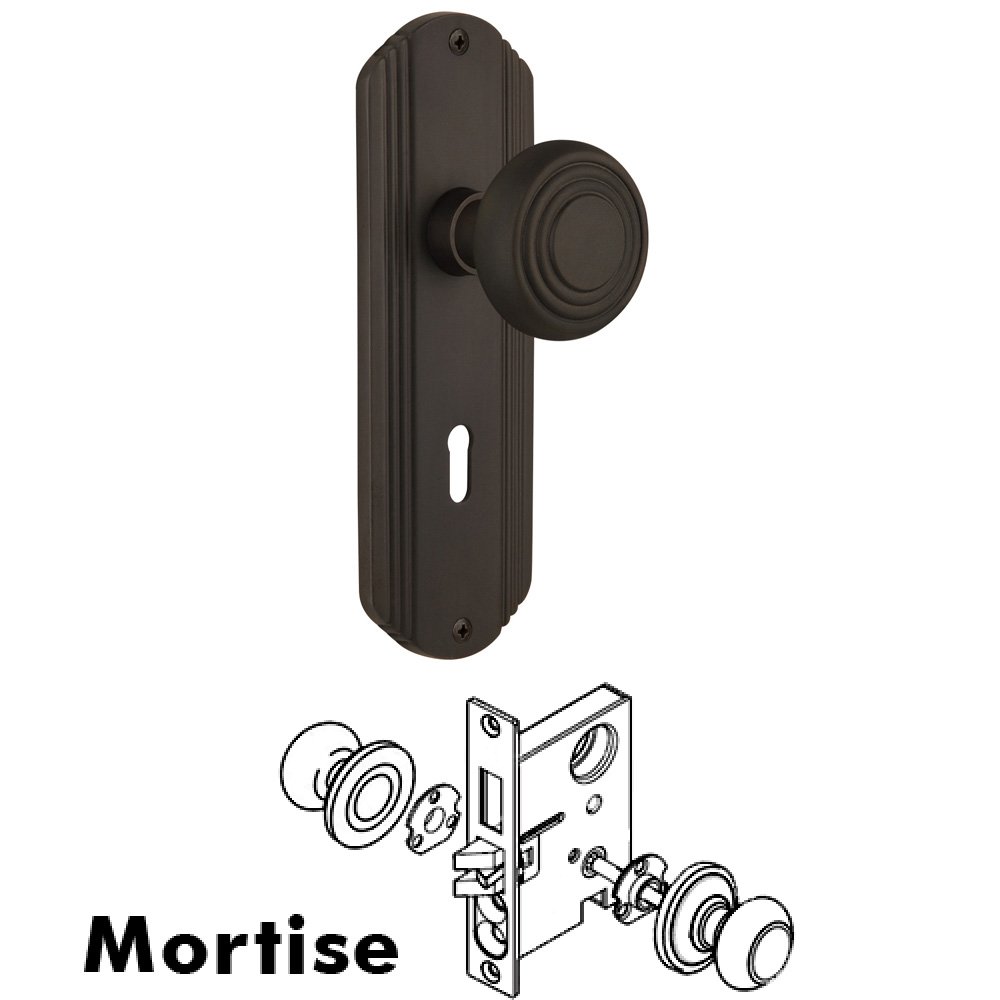 Complete Mortise Lockset - Deco Plate with Deco Knob in Oil Rubbed Bronze