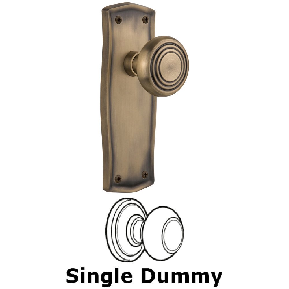 Single Dummy Knob Without Keyhole - Prairie Plate with Deco Knob in Antique Brass