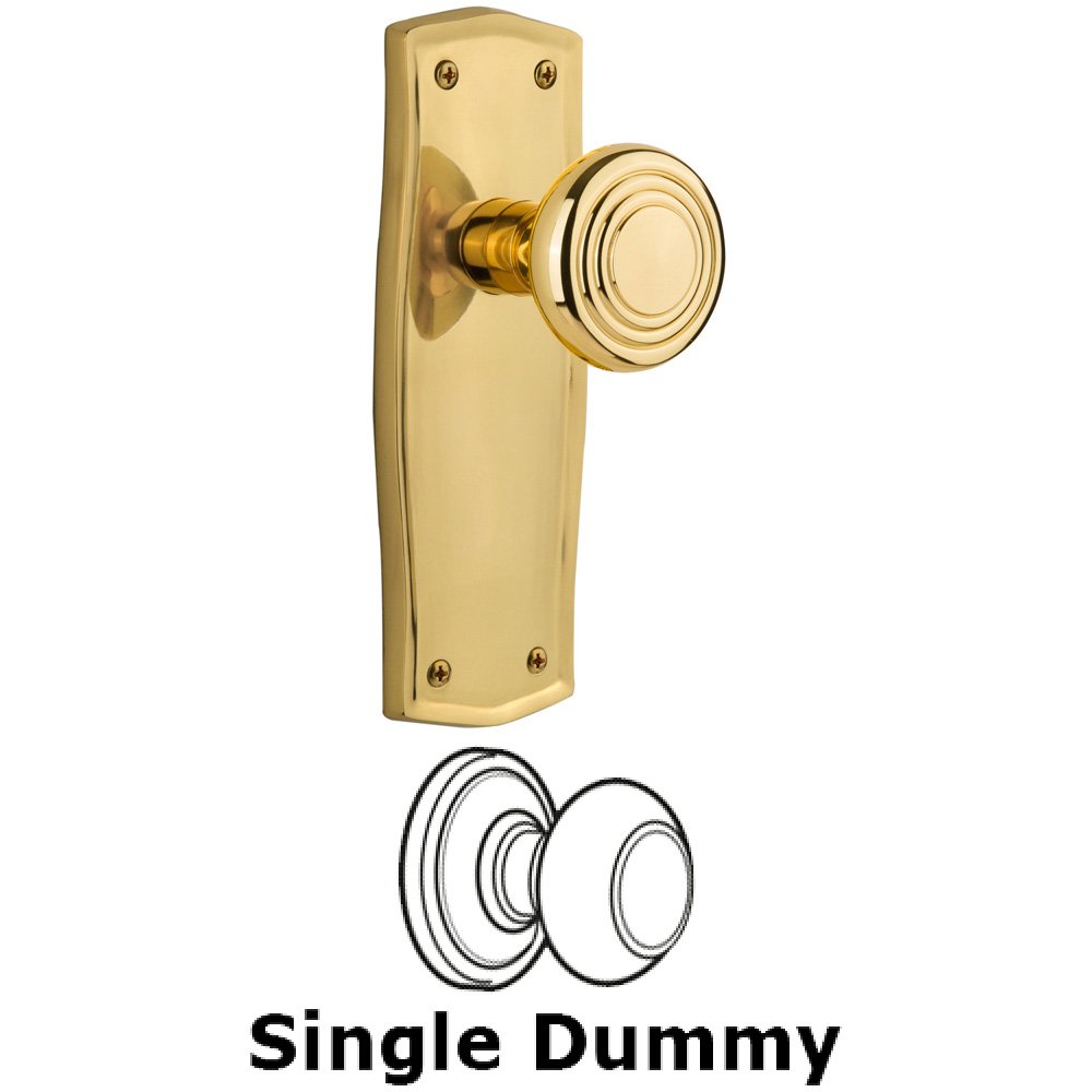 Single Dummy Knob Without Keyhole - Prairie Plate with Deco Knob in Unlacquered Brass