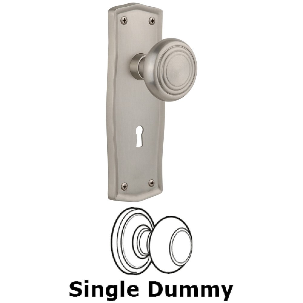Single Dummy Knob With Keyhole - Prairie Plate with Deco Knob in Satin Nickel