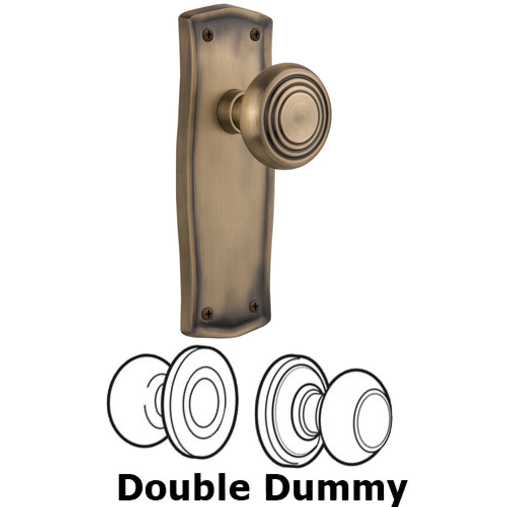 Double Dummy Set Without Keyhole - Prairie Plate with Deco Knob in Antique Brass