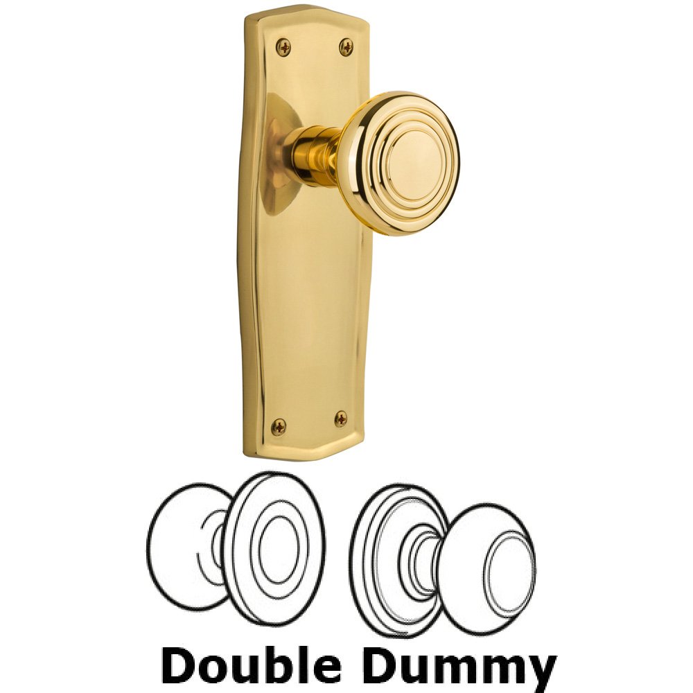Double Dummy Set Without Keyhole - Prairie Plate with Deco Knob in Polished Brass