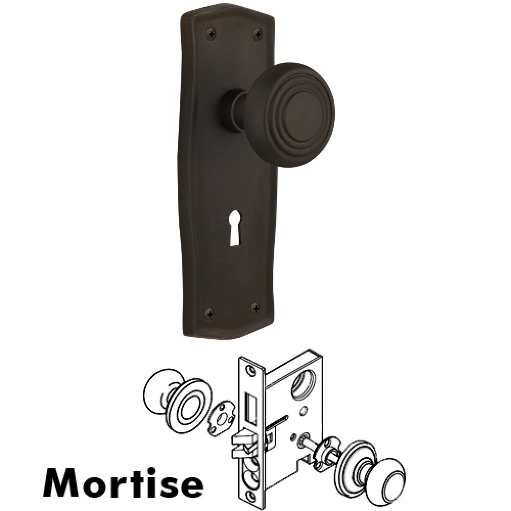 Complete Mortise Lockset - Prairie Plate with Deco Knob in Oil Rubbed Bronze