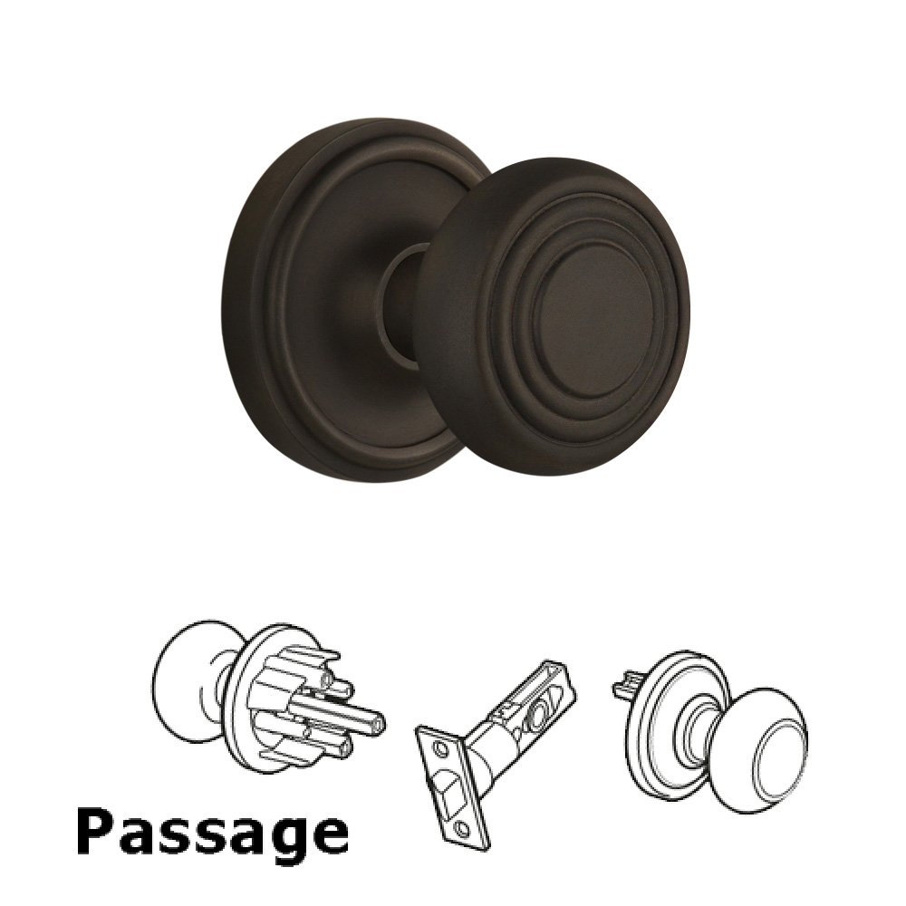 Complete Passage Set Without Keyhole - Classic Rosette with Deco Knob in Oil Rubbed Bronze