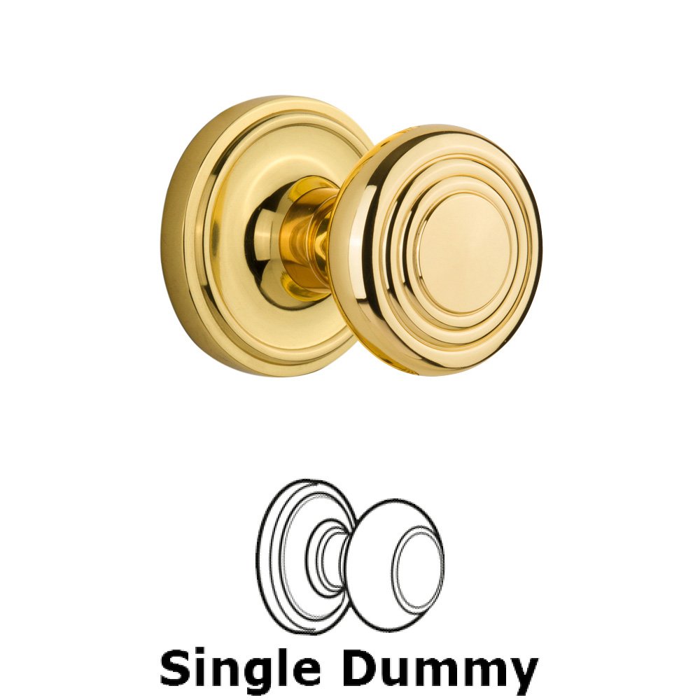 Single Dummy Classic Rosette with Deco Knob in Polished Brass