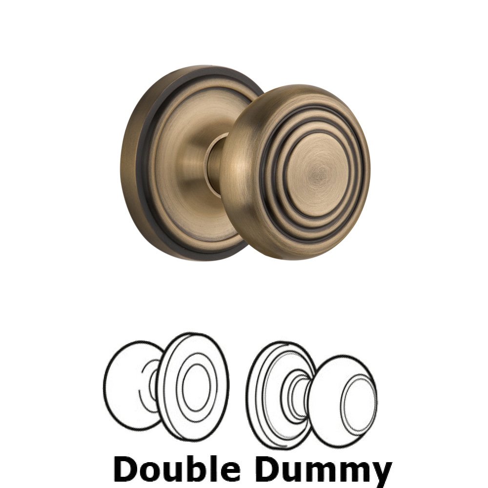 Double Dummy Classic Rosette with Deco Knob in Antique Brass