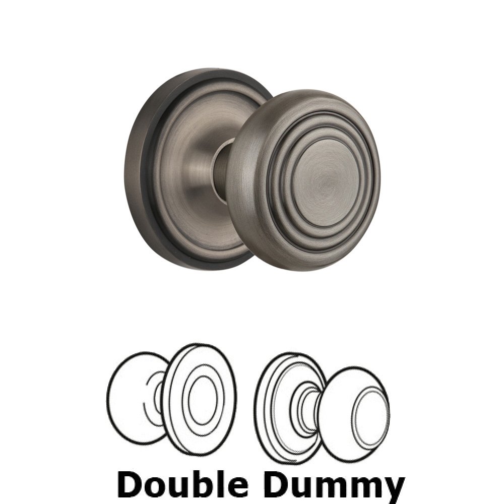 Double Dummy Classic Rosette with Deco Knob in Antique Pewter