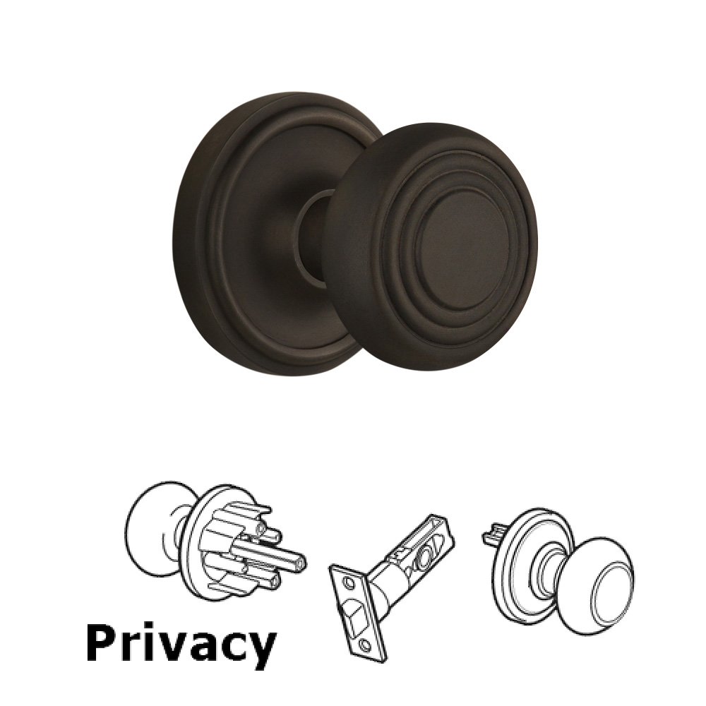 Complete Privacy Set Without Keyhole - Classic Rosette with Deco Knob in Oil Rubbed Bronze