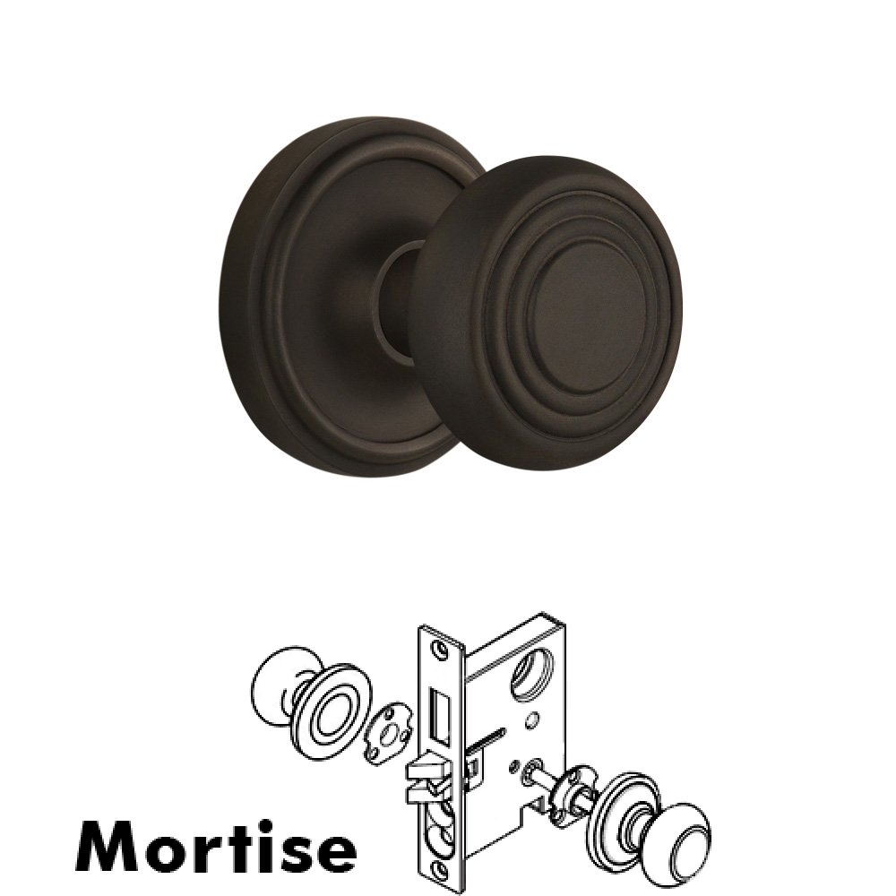 Complete Mortise Lockset - Classic Rosette with Deco Knob in Oil Rubbed Bronze