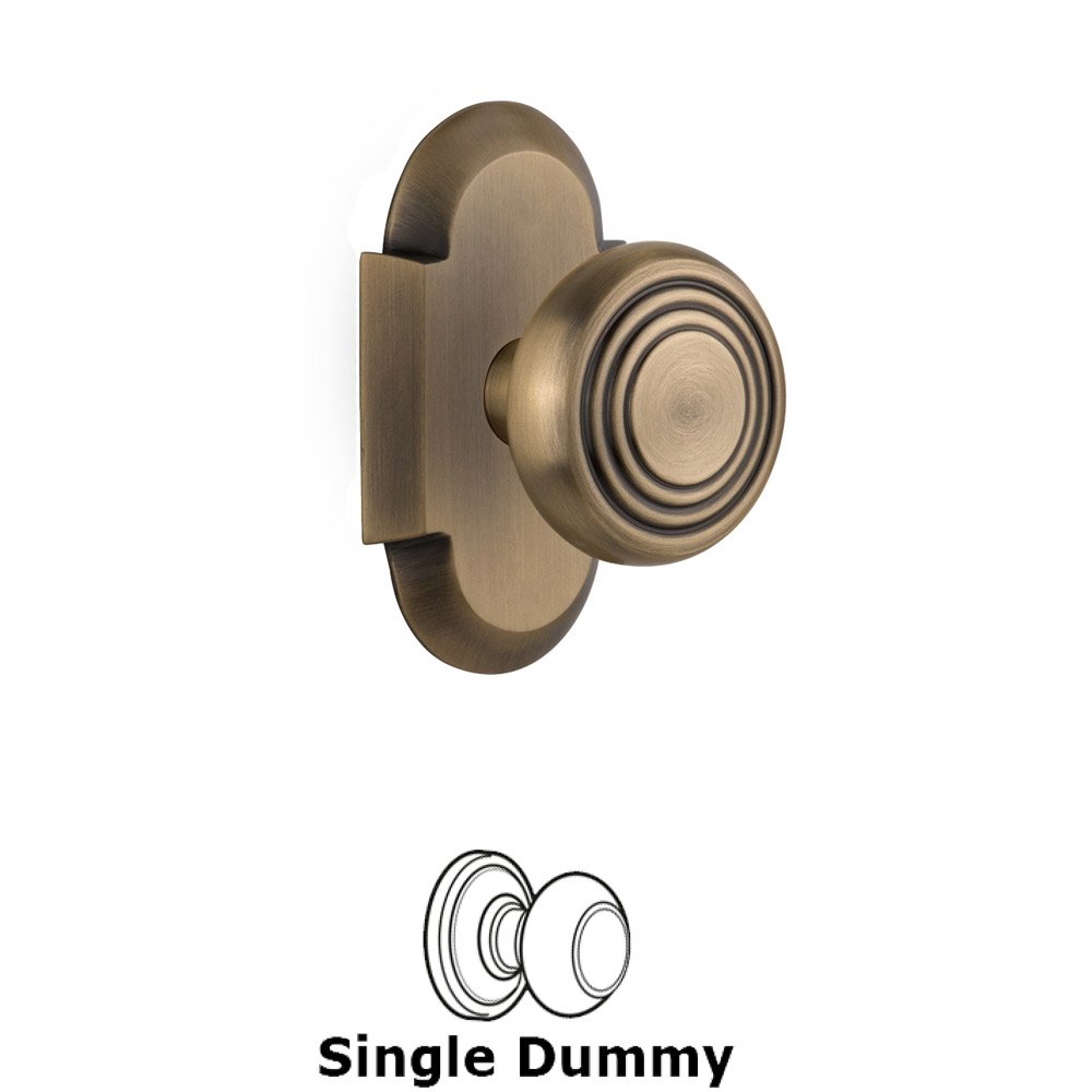 Single Dummy Knob Without Keyhole - Cottage Plate with Deco Knob in Antique Brass