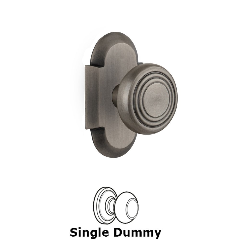 Single Dummy Knob Without Keyhole - Cottage Plate with Deco Knob in Antique Pewter