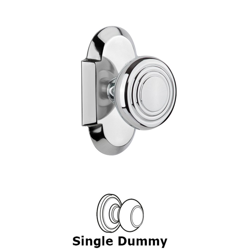 Single Dummy Knob Without Keyhole - Cottage Plate with Deco Knob in Bright Chrome