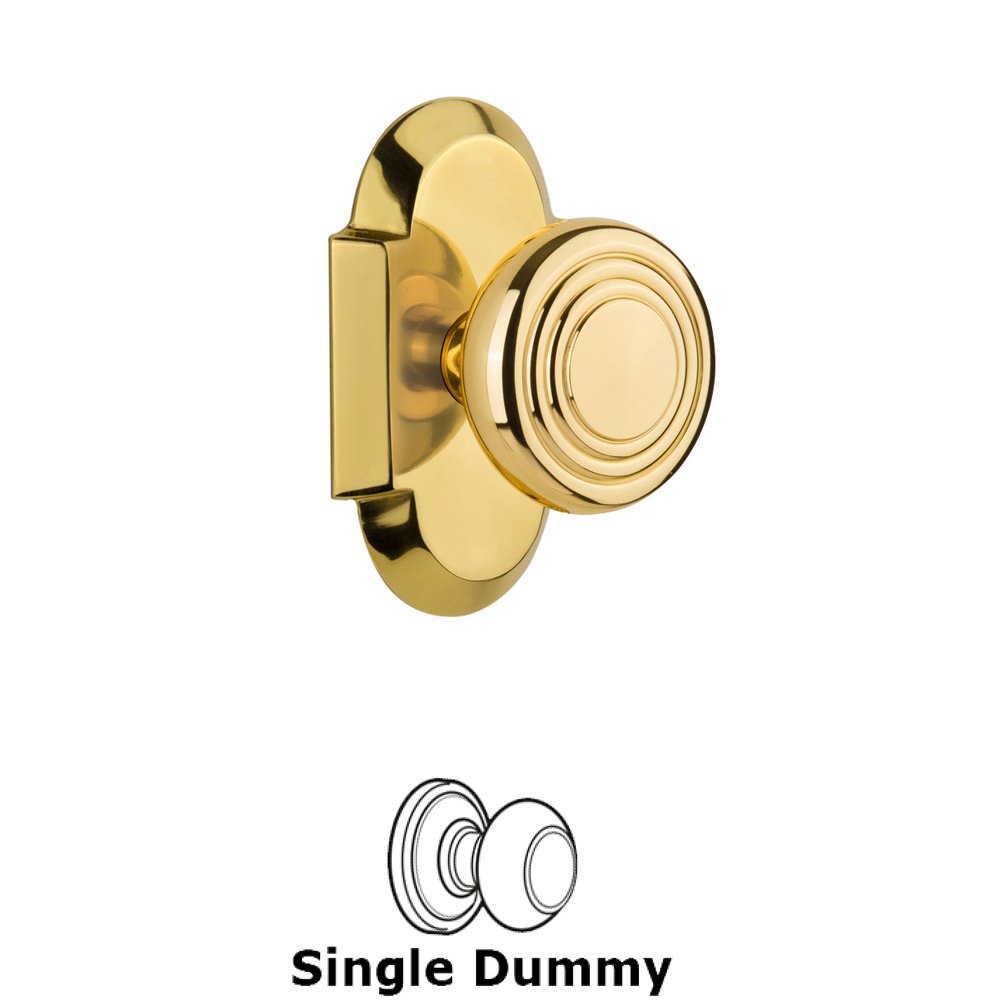 Single Dummy Knob Without Keyhole - Cottage Plate with Deco Knob in Polished Brass