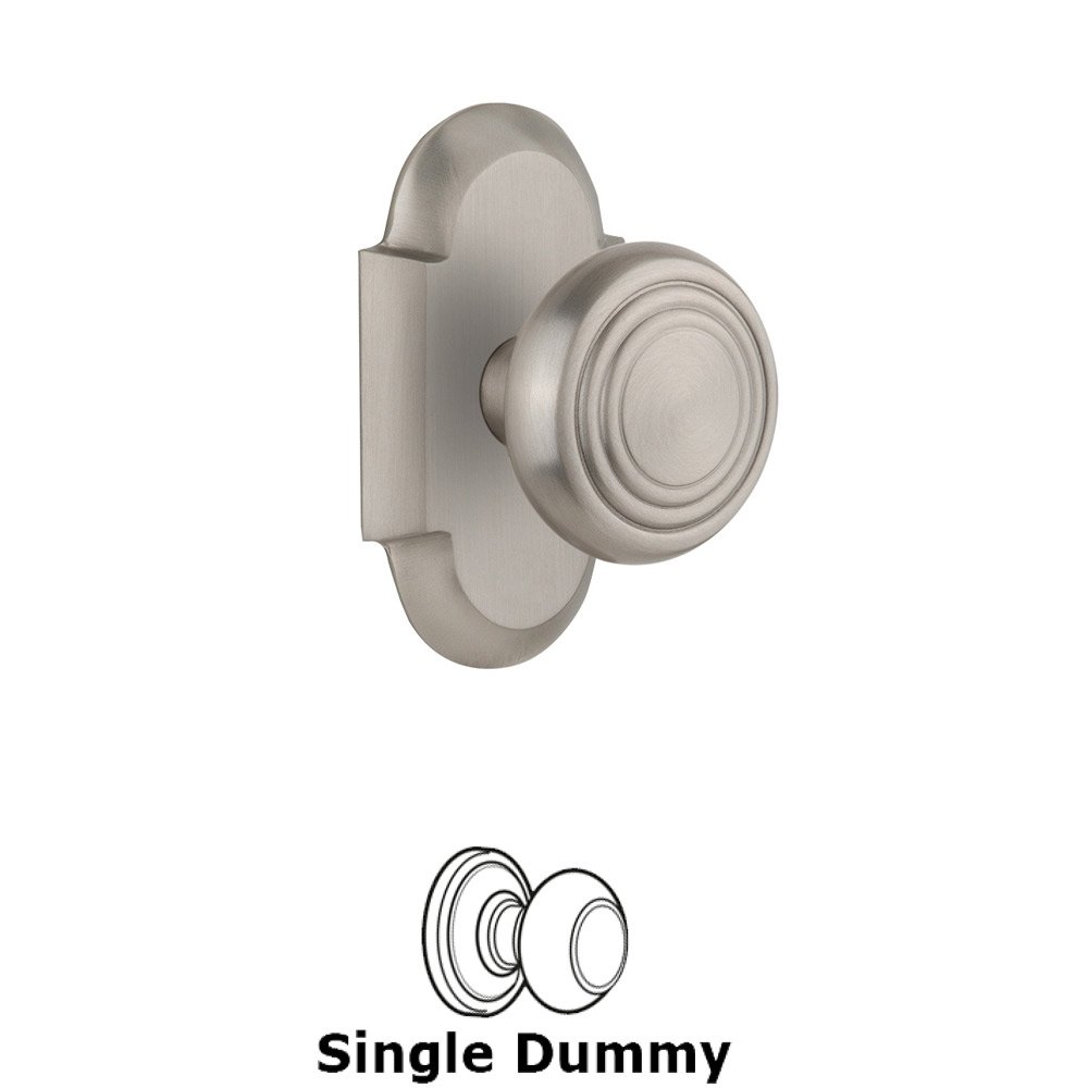 Single Dummy Knob Without Keyhole - Cottage Plate with Deco Knob in Satin Nickel