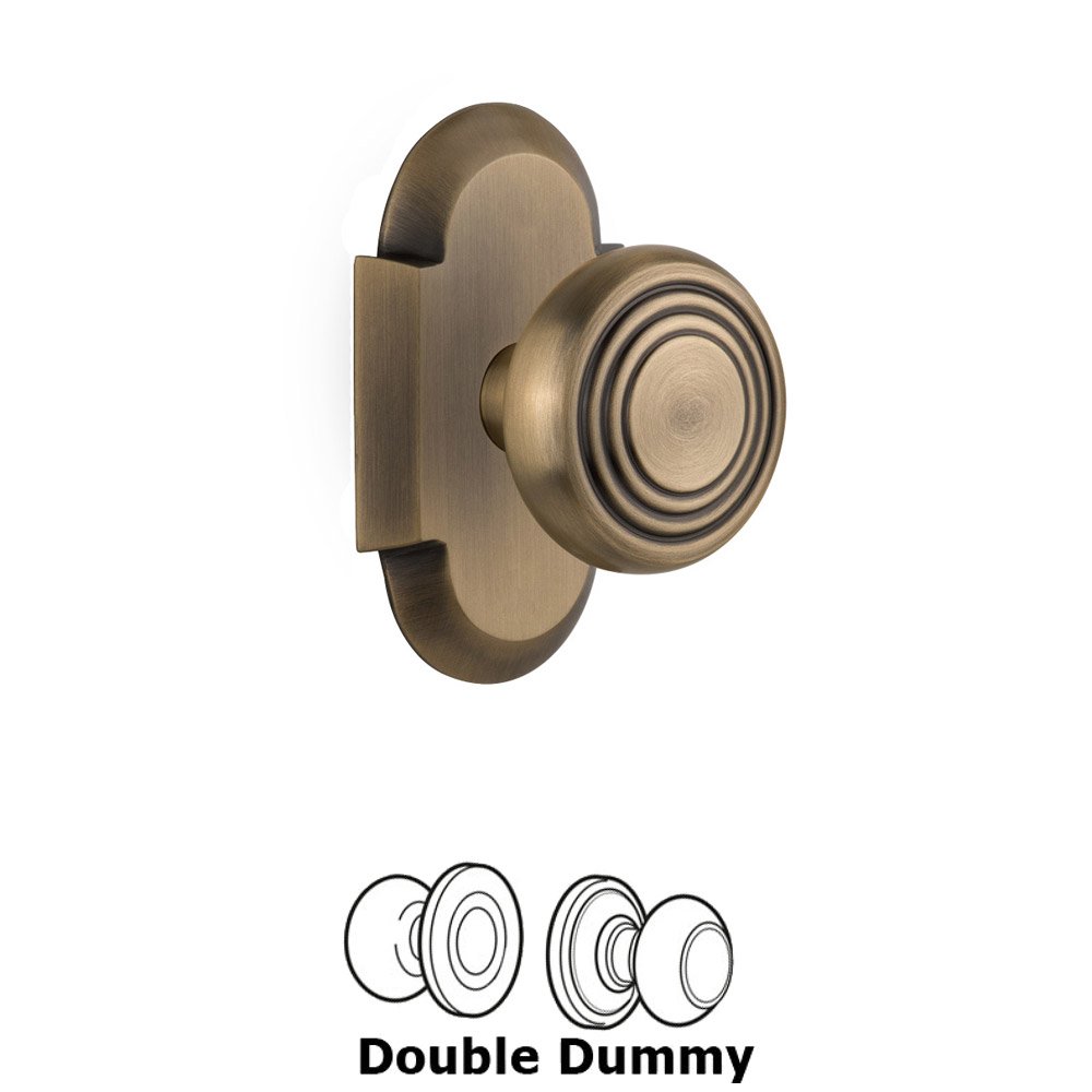 Double Dummy Set Without Keyhole - Cottage Plate with Deco Knob in Antique Brass