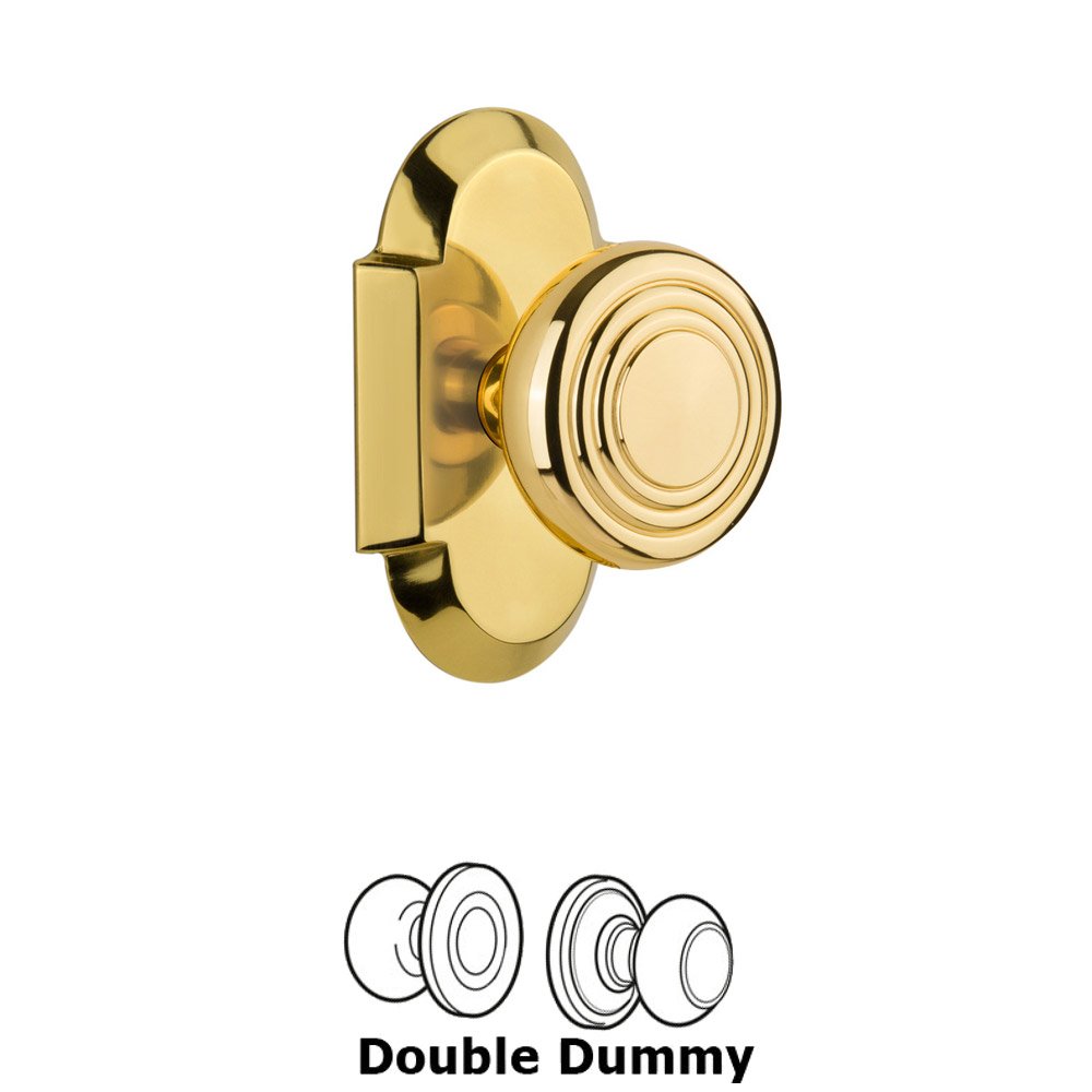 Double Dummy Set Without Keyhole - Cottage Plate with Deco Knob in Polished Brass