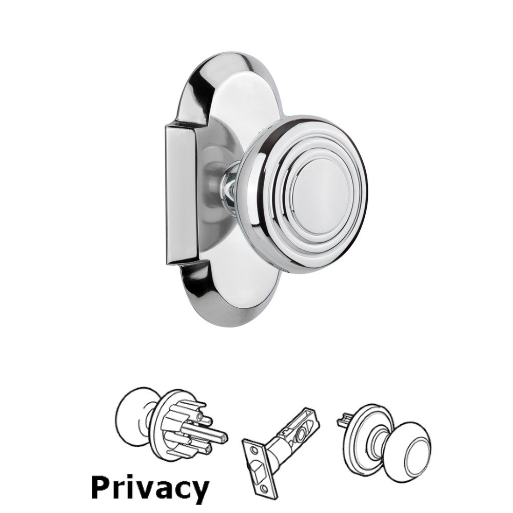 Complete Privacy Set Without Keyhole - Cottage Plate with Deco Knob in Bright Chrome