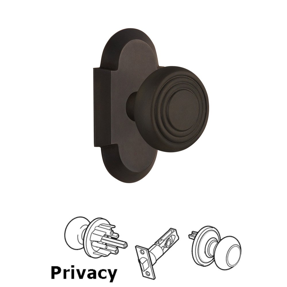 Complete Privacy Set Without Keyhole - Cottage Plate with Deco Knob in Oil Rubbed Bronze