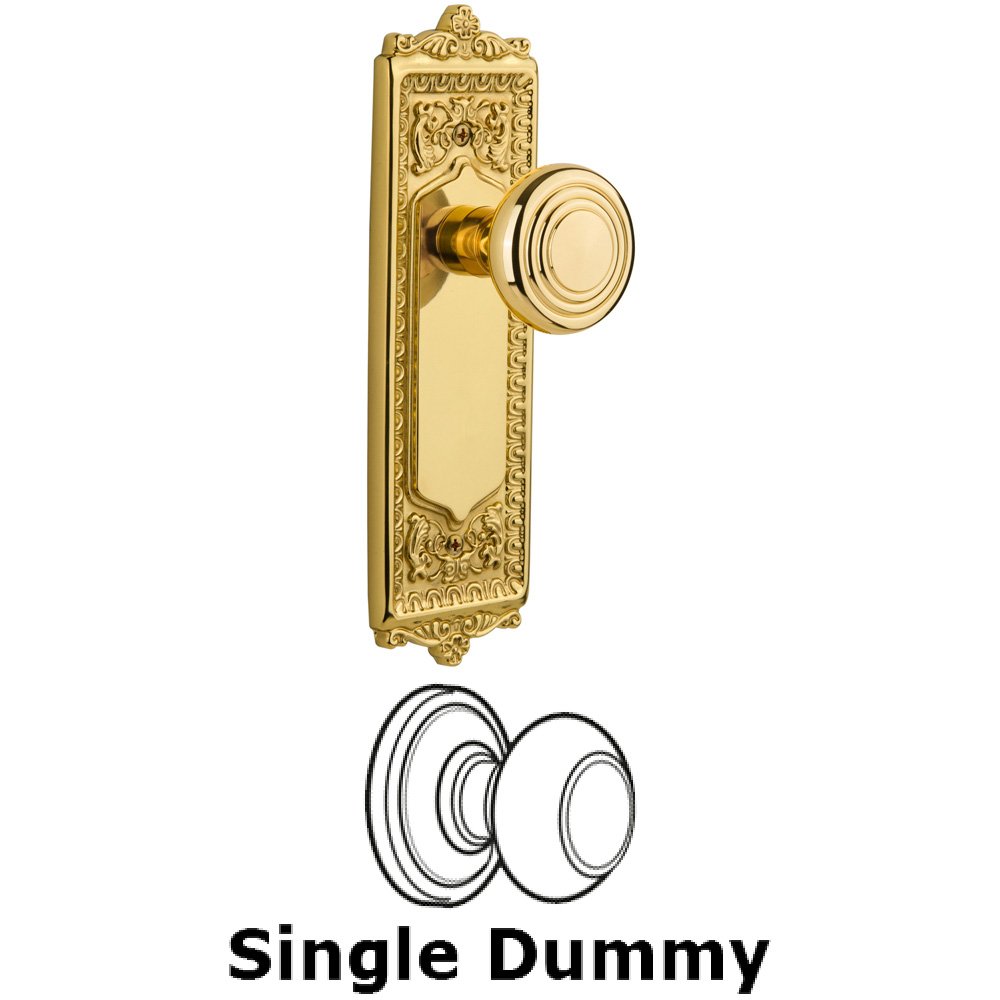 Single Dummy Knob Without Keyhole - Egg & Dart Plate with Deco Knob in Unlacquered Brass