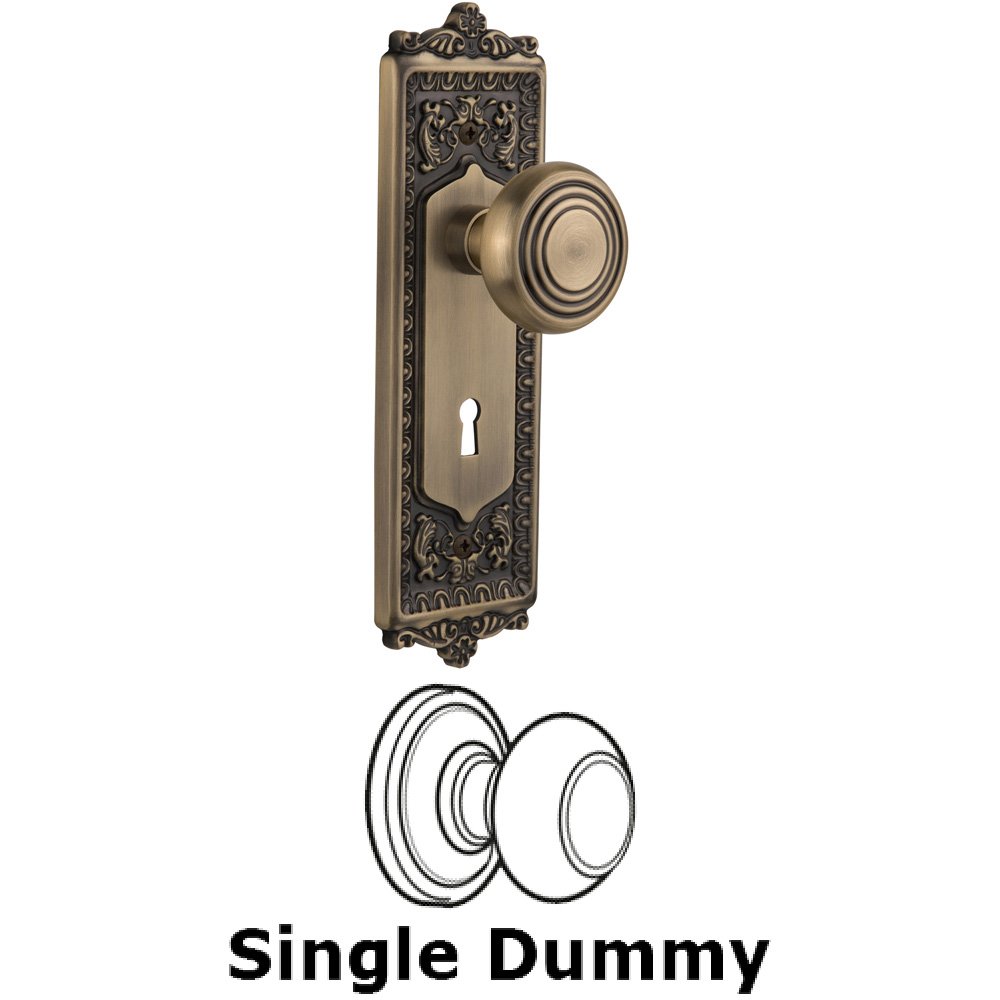 Single Dummy Knob With Keyhole - Egg & Dart Plate with Deco Knob in Antique Brass