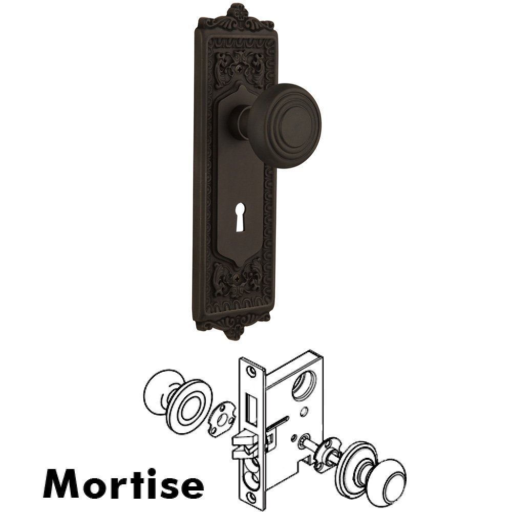 Complete Mortise Lockset - Egg & Dart Plate with Deco Knob in Oil Rubbed Bronze