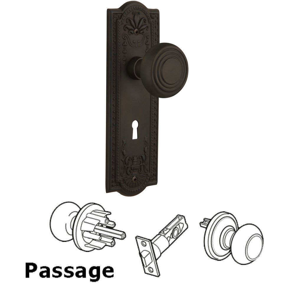 Complete Passage Set With Keyhole - Meadows Plate with Deco Knob in Oil Rubbed Bronze