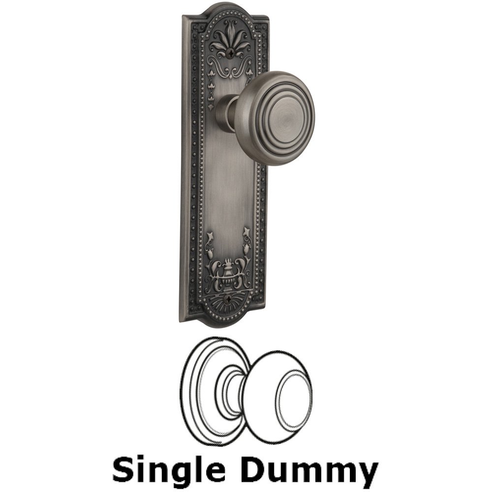 Single Dummy Knob Without Keyhole - Meadows Plate with Deco Knob in Antique Pewter
