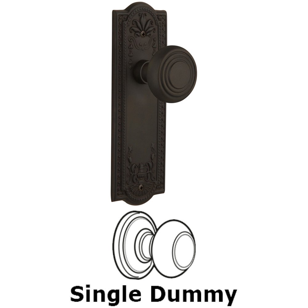 Single Dummy Knob Without Keyhole - Meadows Plate with Deco Knob in Oil Rubbed Bronze