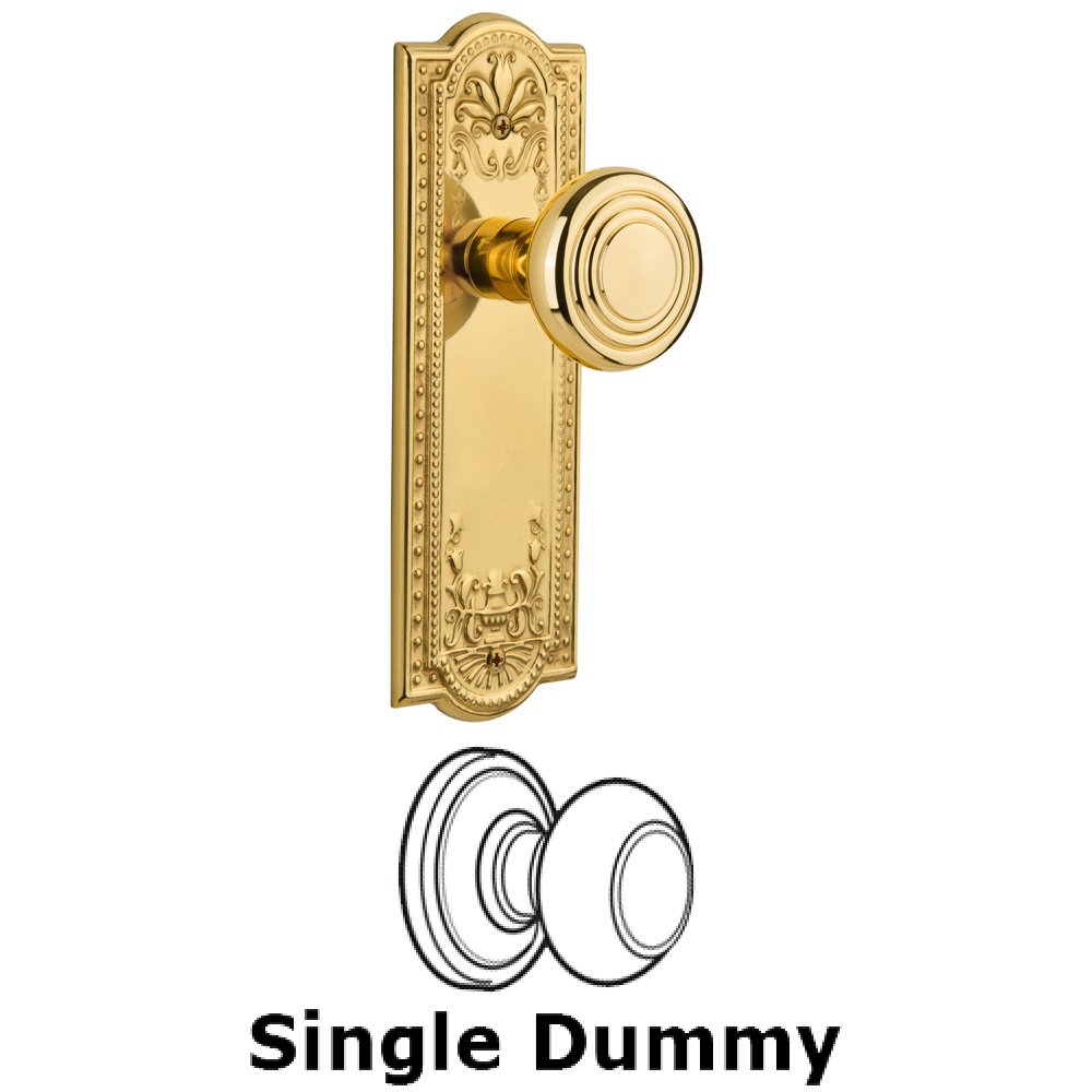 Single Dummy Knob Without Keyhole - Meadows Plate with Deco Knob in Polished Brass